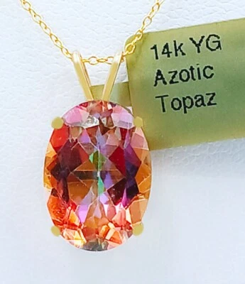 COLGANTE SOLITARIO TOPACIO AZÓTICO CREADO EN LABORATORIO 8,37 Cts oro 14k - Nuevo Con Etiqueta Foto 1 de 4
