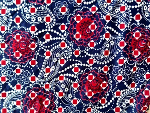 Vtg 1960's 1970's FABRIC 276" x 44" - Blue & Red PAISLEY & FLOWER w/ Squares MOD - Picture 1 of 4