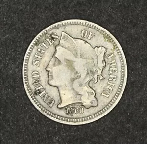 1868 Drei 3 Cent Nickel 3CN... Sehr guter Zustand - Bild 1 von 2