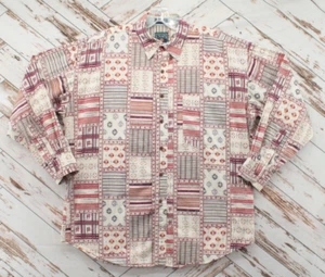 Vintage Chaps Ralph Lauren Shirt Men's Large Aztec Patch Work Print Long Sleeve - Picture 1 of 8