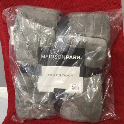 Madison Park Faux Fur Throw Blanket Reversible Grey 50" x 60" - Image 1 of 2