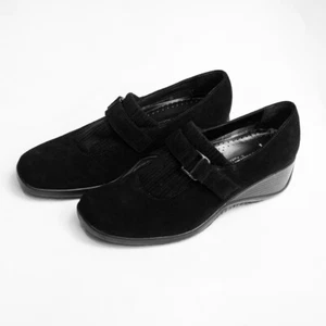 Aquatalia by Marvin K Black Suede Mercy Wedge Loafer with Size 7.5 EXCELLENT - Picture 1 of 6