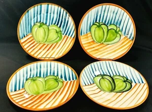 A Santos Dinner Plates 10 1/4" Green Bell Peppers Blue Orange Stripes (Set/4) - Bild 1 von 12