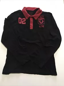 True Religion Y2K Collar Polo 02 Big Logo Patch Long Sleeve Size 2xl - Picture 1 of 5