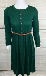Womens Green Long Sleeve Round Neck Dress Size Small Button & Belt Details A4709 - Picture 1 of 9