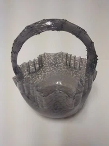 Vintage Glass Basket Purple/Grey Thorn Handle Decorative Glasswork Blown - Picture 1 of 20