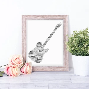 Personalised ELECTRIC GUITAR Word Art Print Musician Typography Fathers Day Gift - Picture 1 of 3
