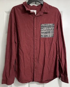 On The Byas Large Dark Red Button Up Shirt Southwestern Geometric Long Sleeve - Picture 1 of 10