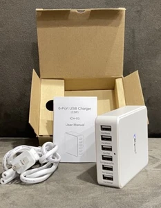 NEW! 6-PORT USB DESKTOP HUB CHARGING STATION TABLET PHONE TOWER CHARGER - WHITE - Picture 1 of 12