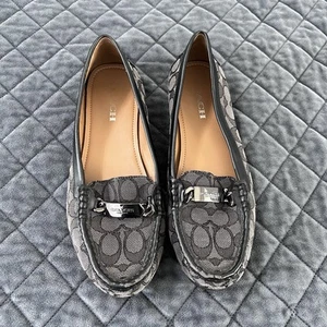 Coach Loafers Shoes Women 9.5 Mona Driver signature jacquard Monogram Black - Picture 1 of 10