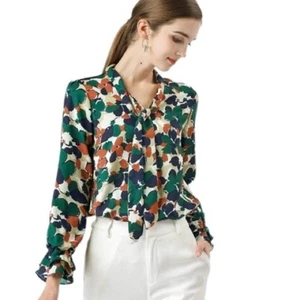 Allegra K Floral Chiffon Tie Neck Blouse Top Size M New With Tags - Picture 1 of 14