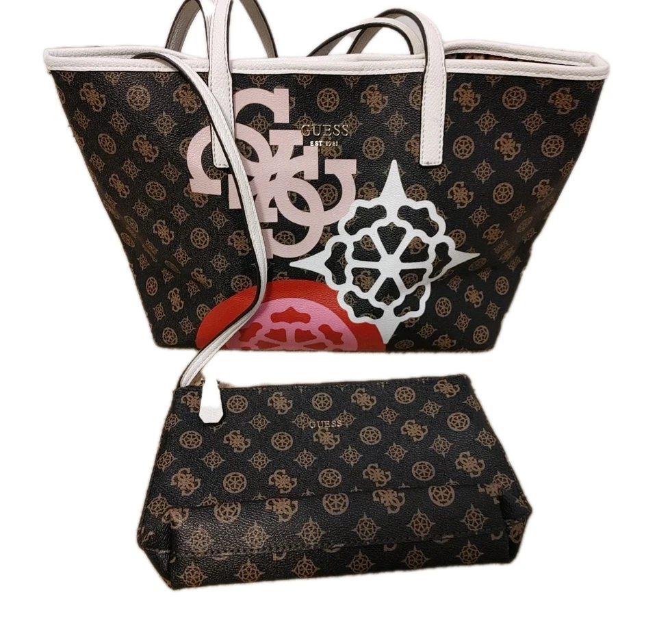 GUESS Vikky Bolso de Mano con Conjunto de Cartera Logo Monograma Marrón/Rosa Cartera Bolso de Mano L Foto 1 de 4