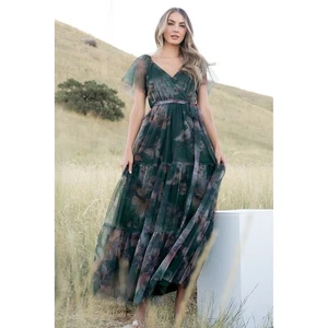 Baltic Born Neu ohne Etikett Nicola Tüll Maxikleid tiefgrün Blumen Rüschenärmel M /8-10 - Bild 1 von 13