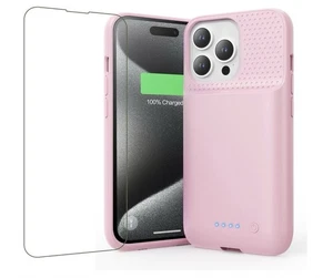 Battery Case for iPhone 15 Pro Max 7500mAh 15W Fast Charging Case Pink - Picture 1 of 6