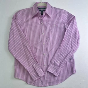 Blusa Ralph Lauren LRL Para Mujer Talla P/P Pequeña Sin Planchar Abotonada Rayas Rosa - Imagen 1 de 5