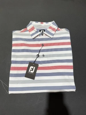 NUEVO CON ETIQUETAS POLO FOOTJOY HOMBRE, TALLA: S, COLOR: BLANCO/AZUL MARINO/ROJO RAYAS (M9.10) Foto 1 de 3