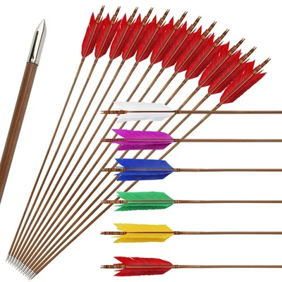 Archery Traditional Bamboo Arrows 4 Feather Flu-Flu Bow Hunting Arrows Target - Image 1 of 4