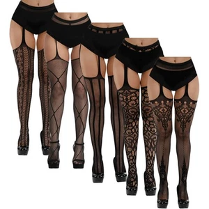 Fullsexy Plus Size Stockings Fishnet Tights Suspander Pantyhose Thigh High wi... - Picture 1 of 7