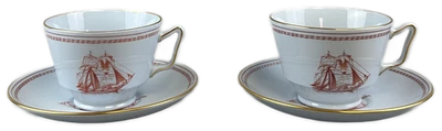 Spode Trade Winds Red Cup and Saucer London W128 England Set of 2 - Image 1 of 4