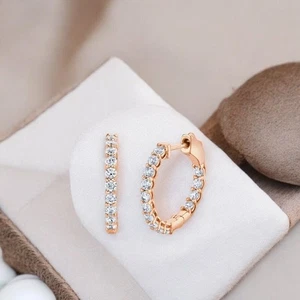 Diamond Womens Hoops GLI HRD Lab Created Round 1.50 Carat 14K Rose Gold Earrings - Picture 1 of 6