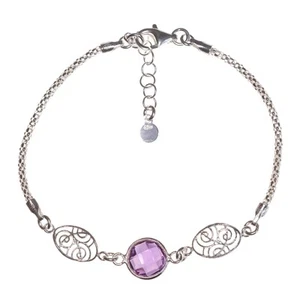 Pulsera de plata esterlina para damas amatista púrpura cadena palomitas de maíz - 7,5 pulgadas - Imagen 1 de 12