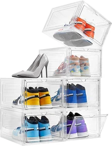 Drop Front Plastic Shoe Box with Clear Door,Set of 6,Stackable,For Display Sneak - Picture 1 of 12