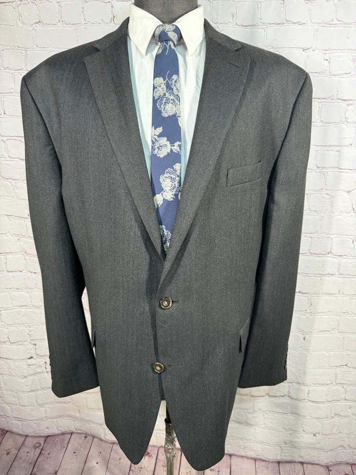 CHAPS Mens Black HERRINGBONE Big & Tall Suit Sport Coat Blazer Jacket SIZE 52R - Image 1 of 4