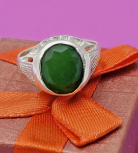 Anillo natural de plata esterlina 925 de corte ovalado verde de 6 quilates para hombre/mujer - Imagen 1 de 4