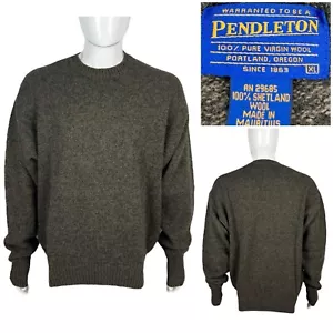 Pendleton Mens XL Sweater 100% Pure Shetland Wool Crewneck Green Pullover EUC - Picture 1 of 8
