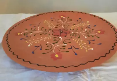 Vintage Hand Decorated Large Terracotta Wall Hanging Plate. - Image 1 of 4