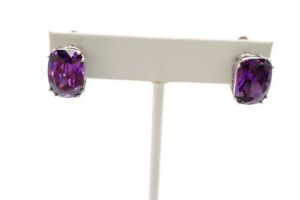 Sterling Silver 925 Purple Cubic Zirconia Clip On Earrings