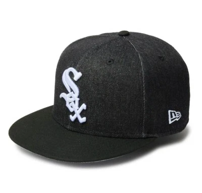 NEW ERA 59 Fifty Cap MLB Denim 2Tone Chicago White Sox Black Denim x Black Visor - Image 1 of 4