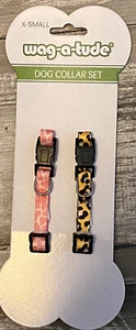 SIMPLY WAG COLLAR SET (1) PINK ANIMAL PRINT (1) LEOPARD  Puppy/Dog XSMALL NWT - Picture 1 of 1
