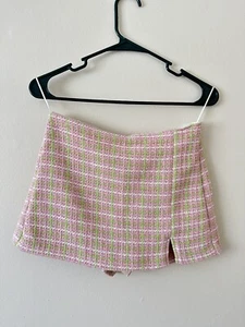 Zara Pink Textured Skort Tweed High Waisted Mini Short Skirt Size XS NWT - Picture 1 of 9