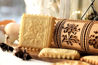 Floral Xmas Cookie Pastry Springerle Mold Cutter Stamp Embossed Rolling pin Clay - Image 1 of 4
