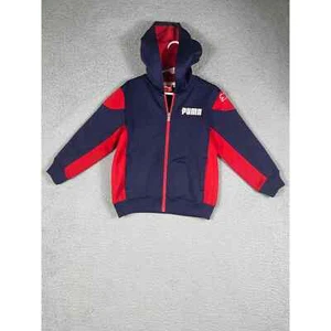 Puma Hoodie Jacket Red Blue Kids Zip Front Boys 4 - Picture 1 of 11