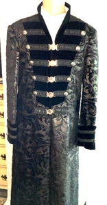 preowned, BLACK,SILVER BROCADE GOTH STYLE LONGCOAT, VGC - Picture 1 of 10