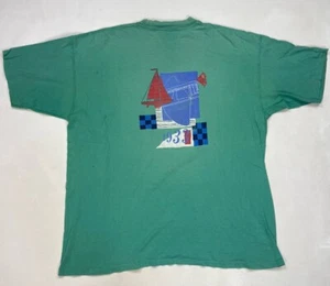 VINTAGE IZOD Art Boat Graphic T-shirt Men XL Green USA 90s Single Stitch - Picture 1 of 16