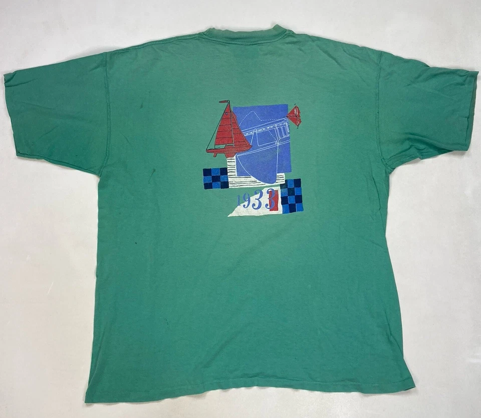 Camiseta De Colección Izod Arte Barco Gráfico Hombres XL Verde EE. UU. 90s Puntada Única Foto 1 de 4