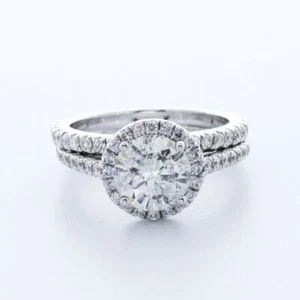 3.59CTW LAB DIAMONDS D/SI2 ROUND CUT 18K WHITE GOLD HALO SIDE-STONE RING SET - Picture 1 of 7