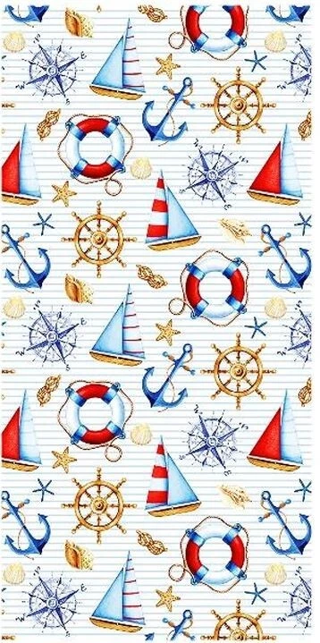 Toalla de Playa 30"x60" Iconos Náuticos 100% Algodón Hecha en Brasil Foto 1 de 1