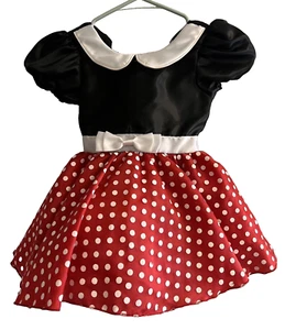Disney Minnie Mouse Red Polka Dress Small 2/3 Costume Halloween + 2 Headbands - Picture 1 of 3