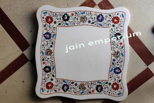 15" white square marble coffee center table top inlay lapis decor room home side - Picture 1 of 3