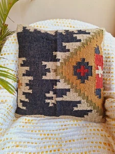 vintage Throw Pillow Jute kilim pillow cover Navajo south western cushion cover - Picture 1 of 6