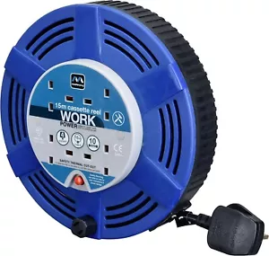 Masterplug Avvolgicavo a Cassetta a Quattro Prese, 15 Metri, 4 Vie -15 M Blu - Foto 1 di 3