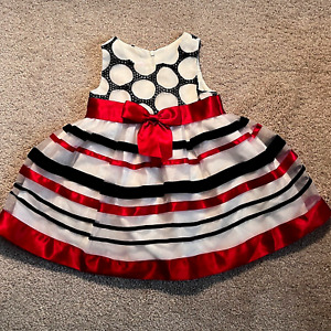 Little Girls Fancy Party Holiday Dress Bonnie Baby Sz 18 mo, Black Red White