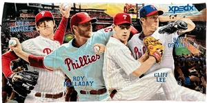 2009 Phila. Phillies 4 Player Beach Towel Hamels Halladay Lee Oswalt 30X58" NEW! - Picture 1 of 4