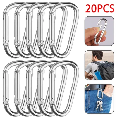 20 peças mosquetão de alumínio formato D clipe de mola gancho chave de pressão fivela de chaveiro - Imagem 1 de 4