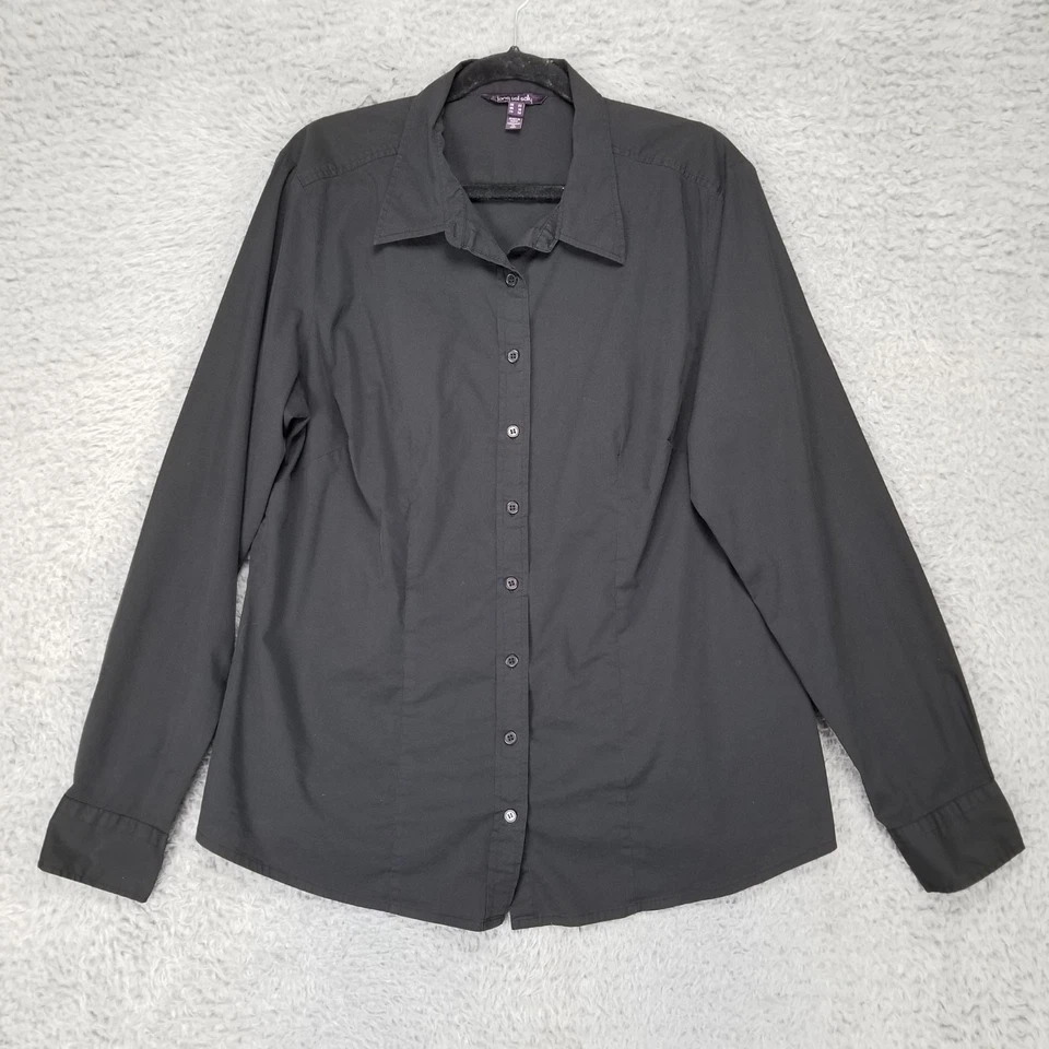 Длинный высокий Sally Топ женщин 18 высокий черный длинным рукавом рубашка на пуговицах - Изображение 1 из 4