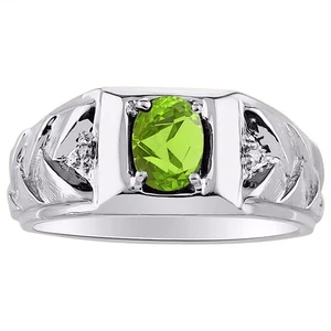 Rylos 14k White Gold Ring Peridot & Diamond 7X5MM Gemstone August Birthstone - Picture 1 of 2